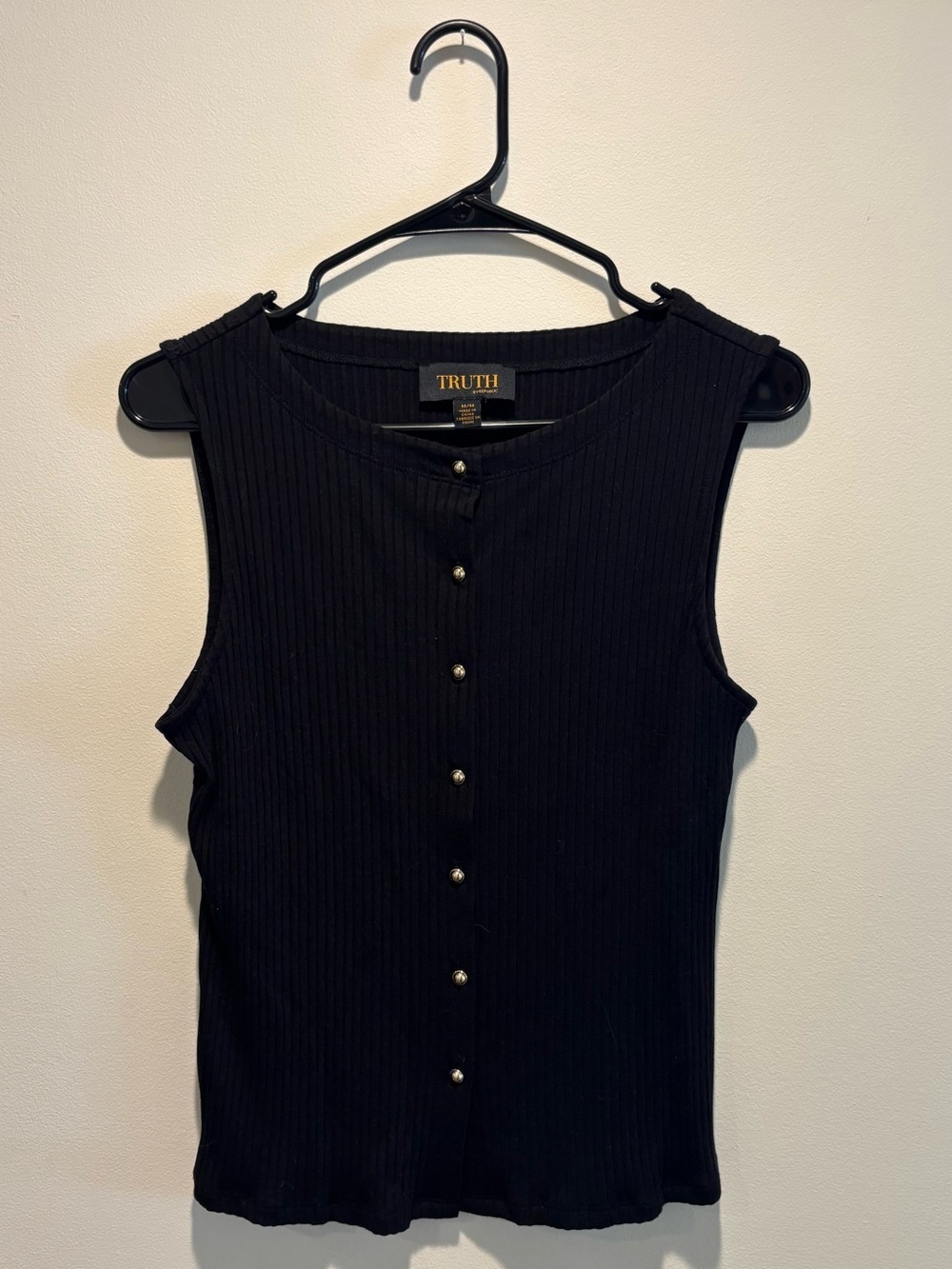 TRUTH Black Ribbed Button-Front Tank